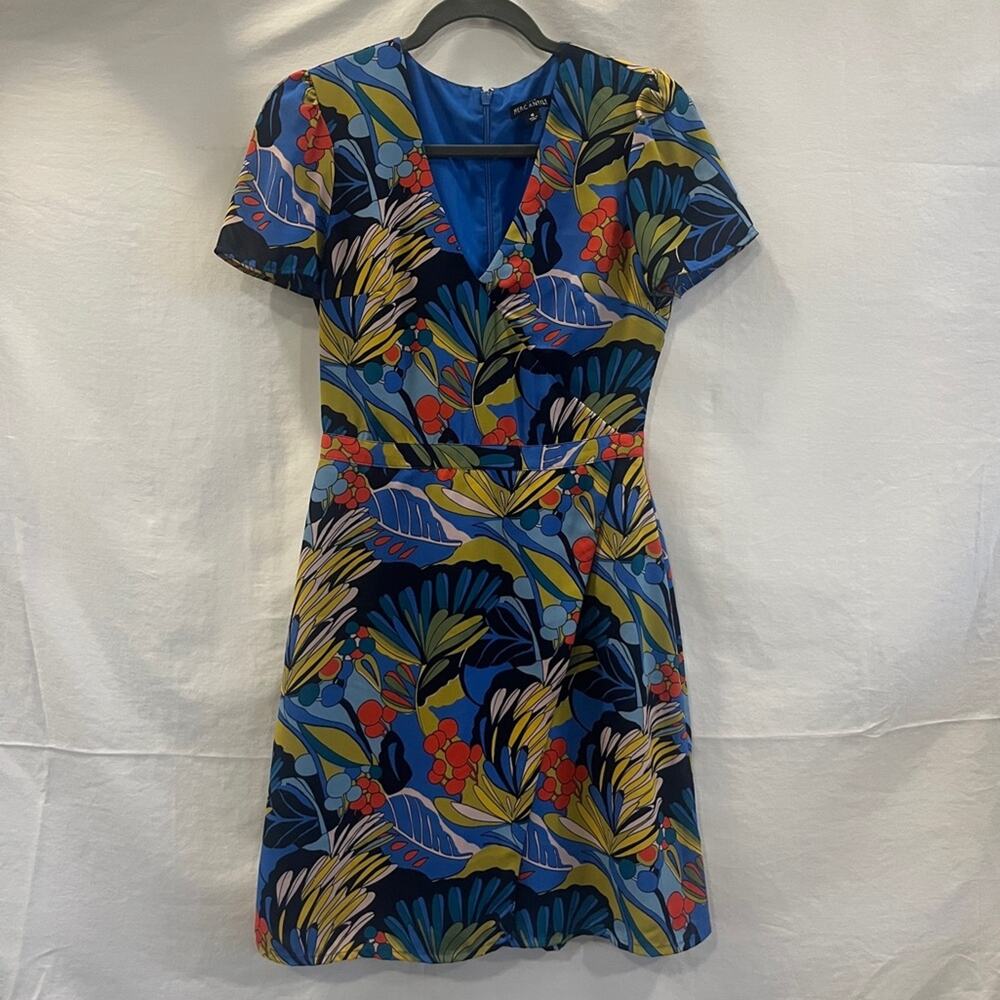 J Crew Mercantile Wrap Front Mini Dress Size 0 Floral V Neck Tropical Career
